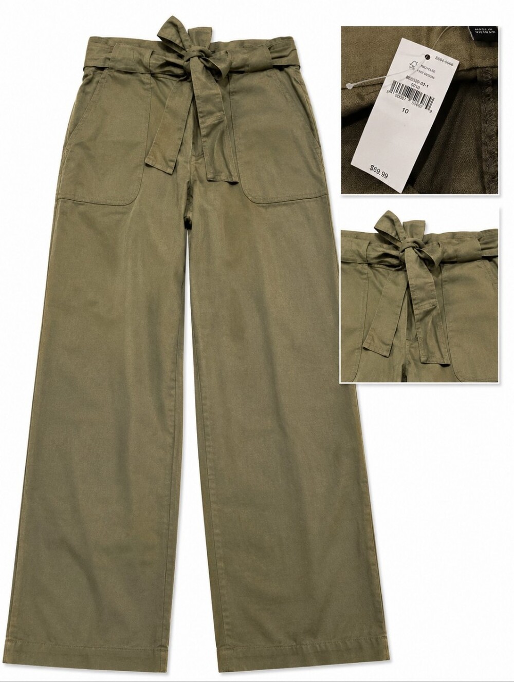 Banana Republic |Olive Linen Blend Utility Trousers |Size 10 |Tie Waist |NWT - Picture 6 of 8